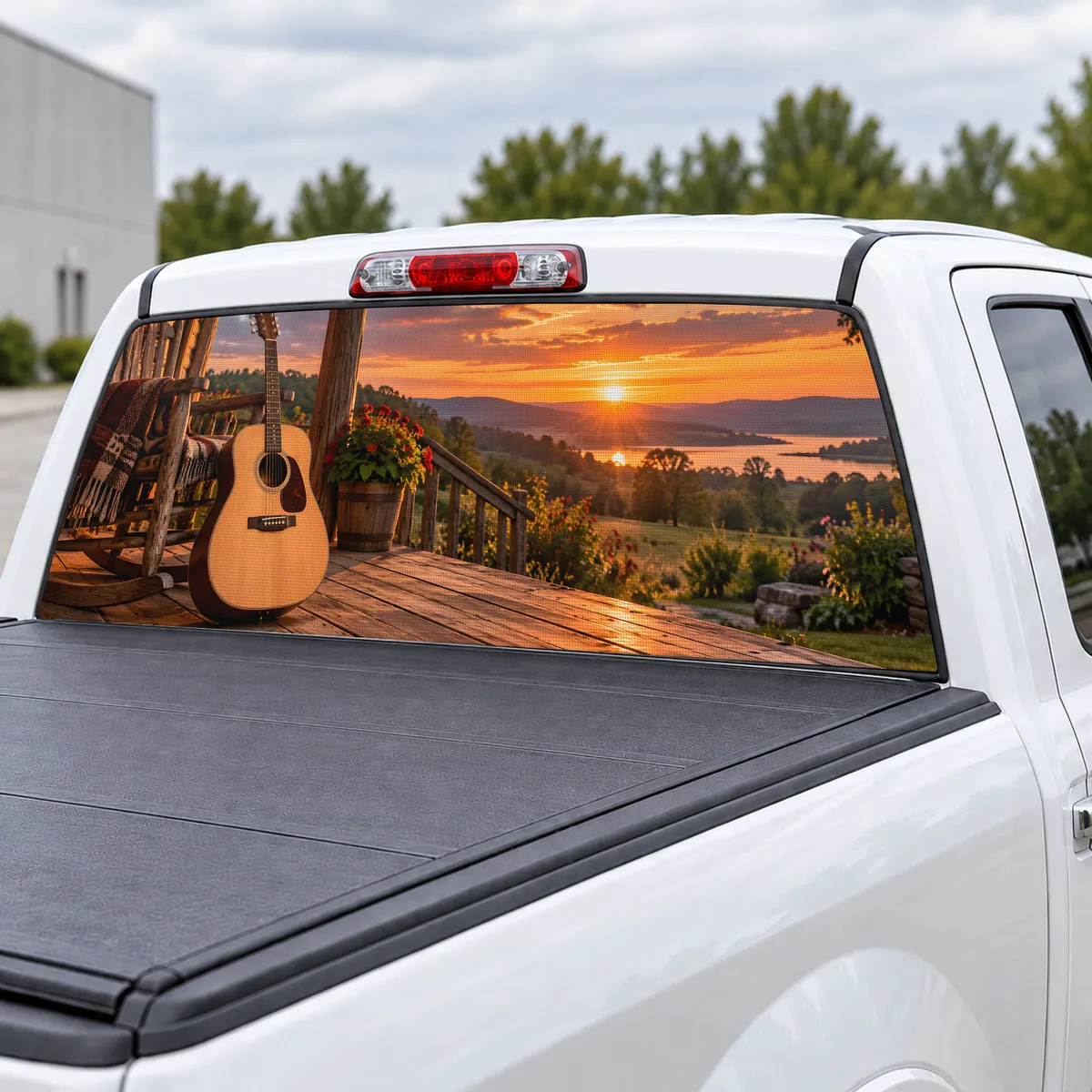 Country Guitar perforated rear window decal for Trucks, view 3 of 4
