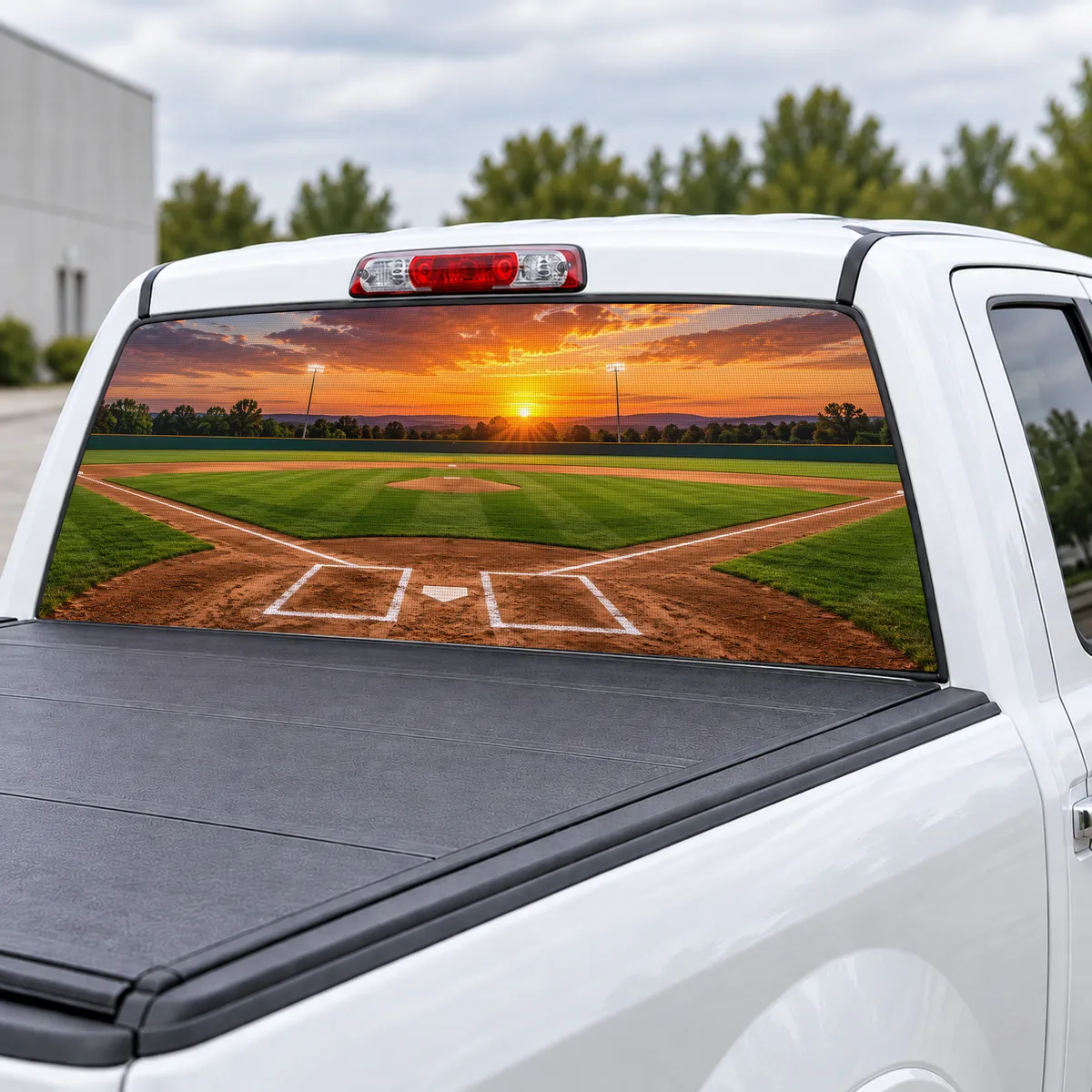 Baseball Sunset perforated rear window decal for Trucks, view 3 of 4