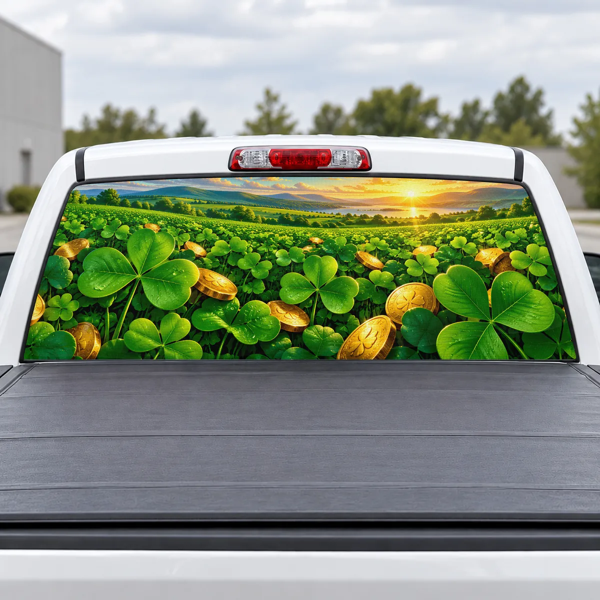 Shamrock Field perforated rear window decal for Trucks