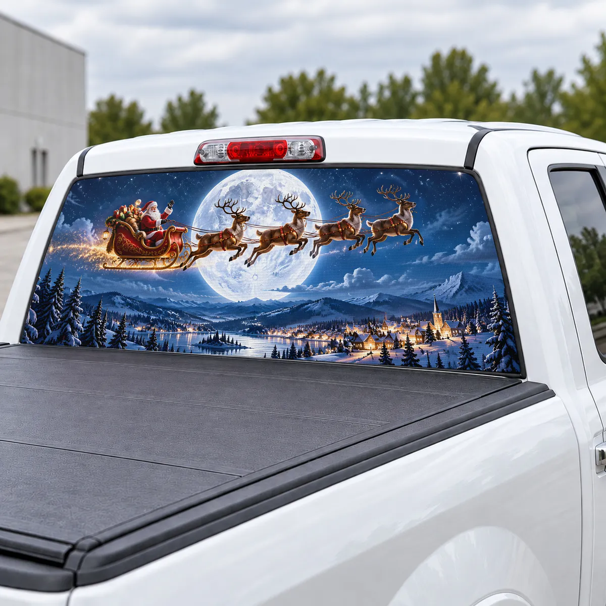 Santa Sleigh Moon perforated rear window decal for Trucks, view 3 of 4