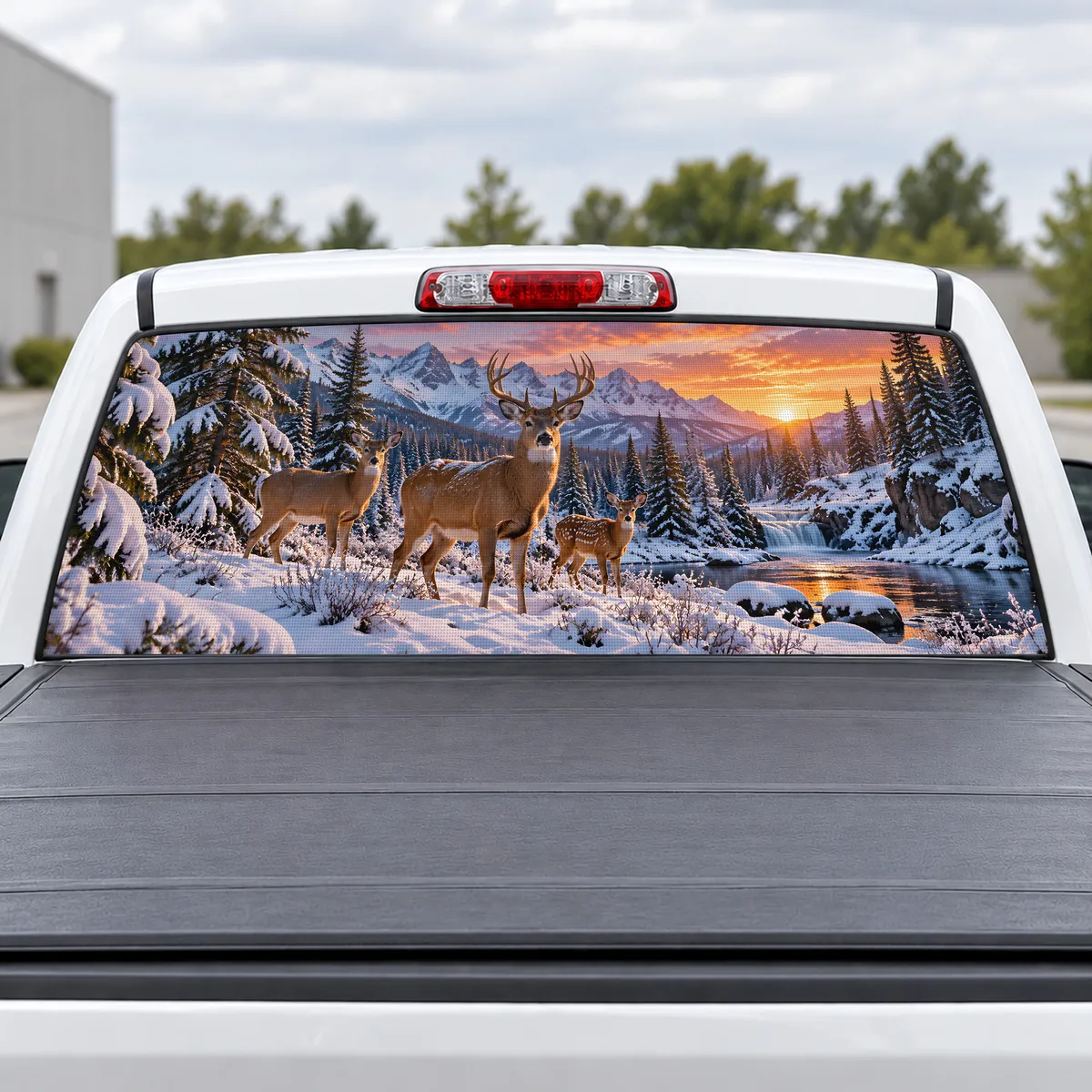 Winter Pines perforated rear window decal for Trucks