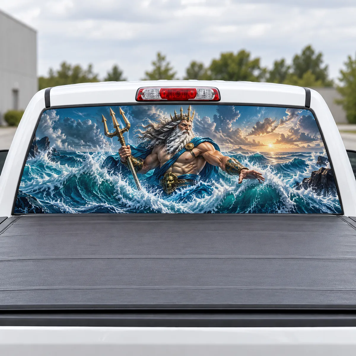 Poseidon Trident perforated rear window decal for Trucks