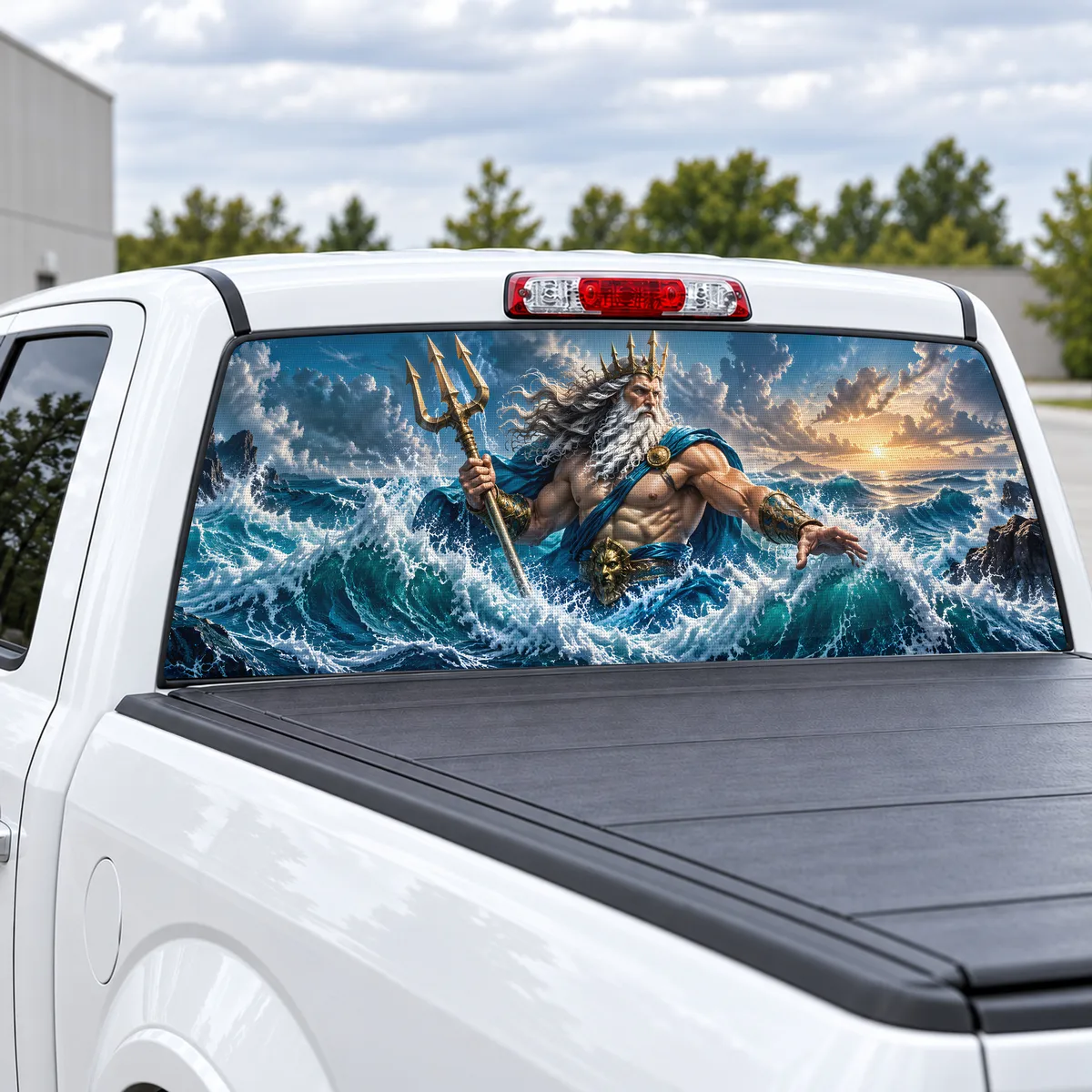 Poseidon Trident perforated rear window decal for Trucks, view 2 of 4