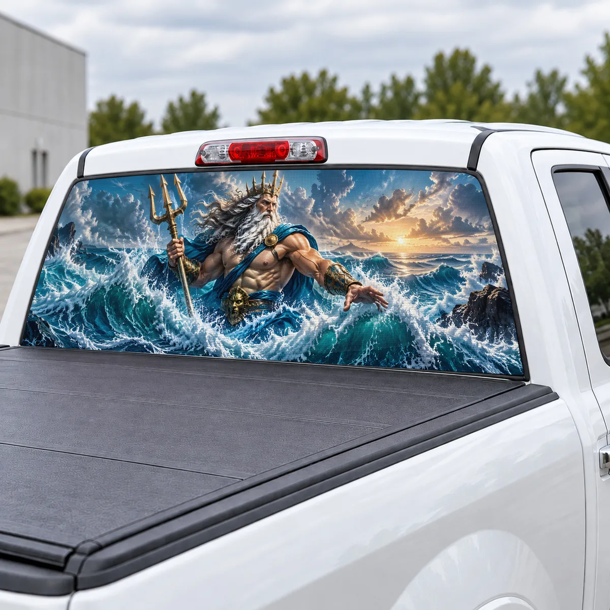 Poseidon Trident perforated rear window decal for Trucks, view 3 of 4