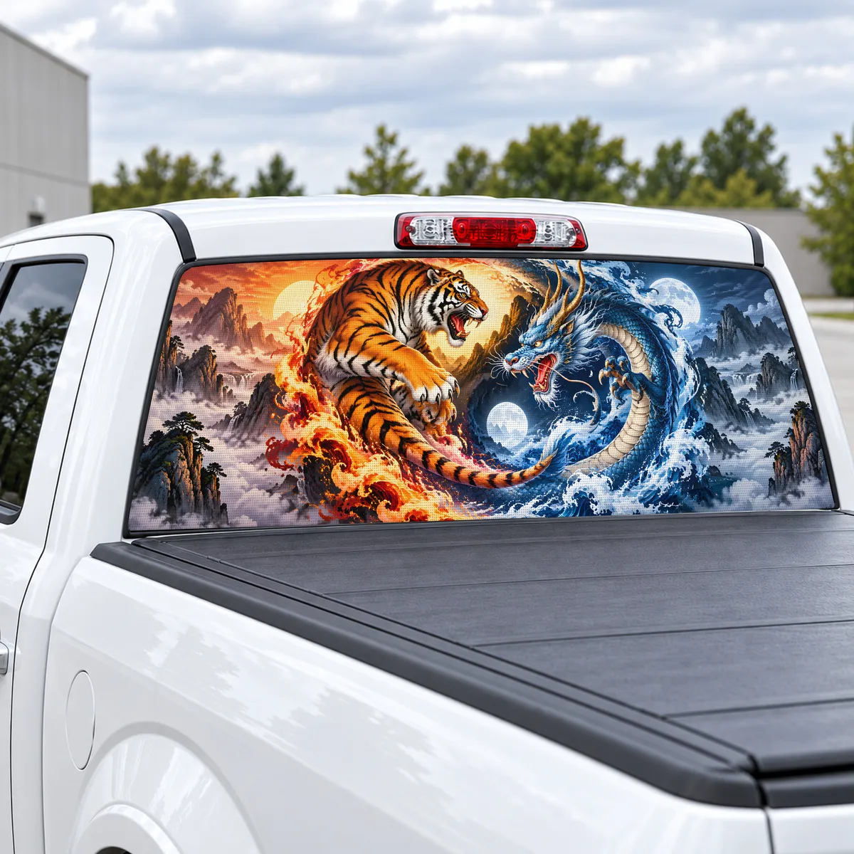 Tiger and Dragon perforated rear window decal for Trucks, view 2 of 4