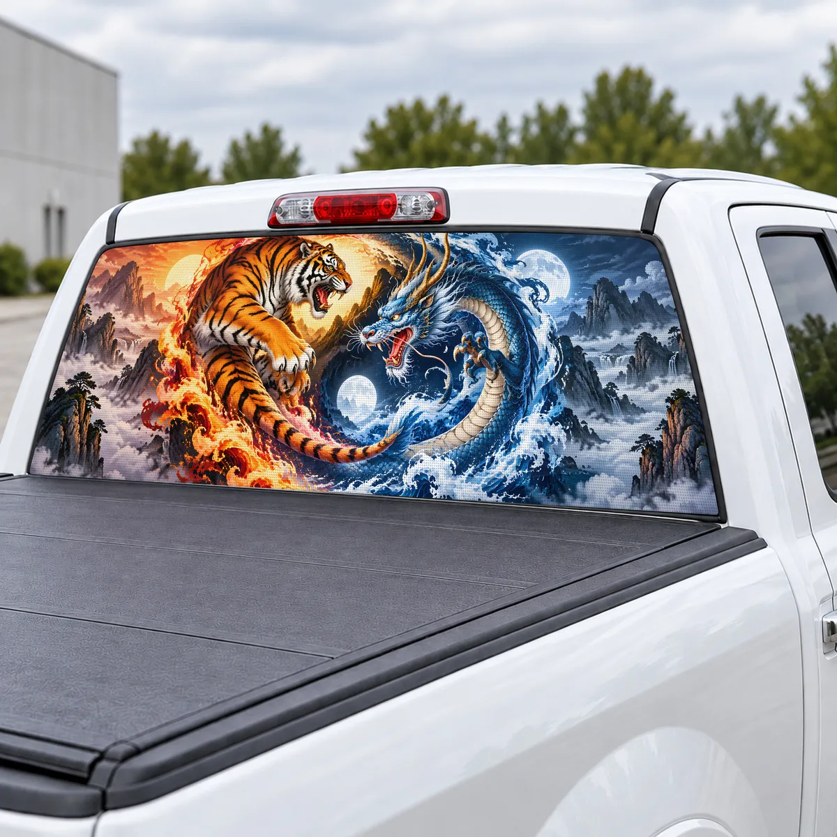 Tiger and Dragon perforated rear window decal for Trucks, view 3 of 4