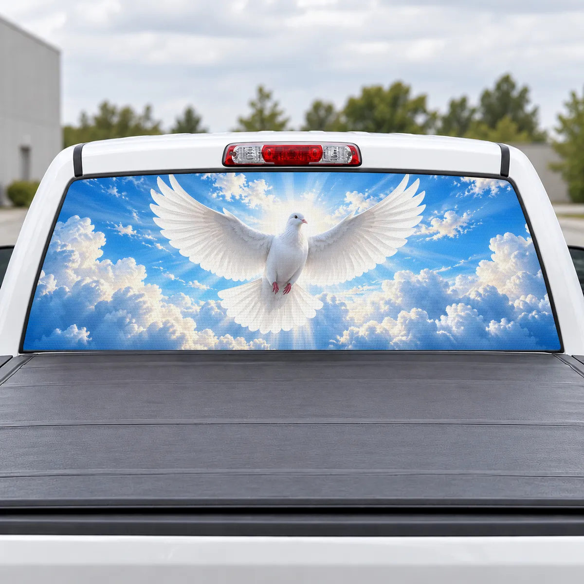 Dove of Peace perforated rear window decal for Trucks