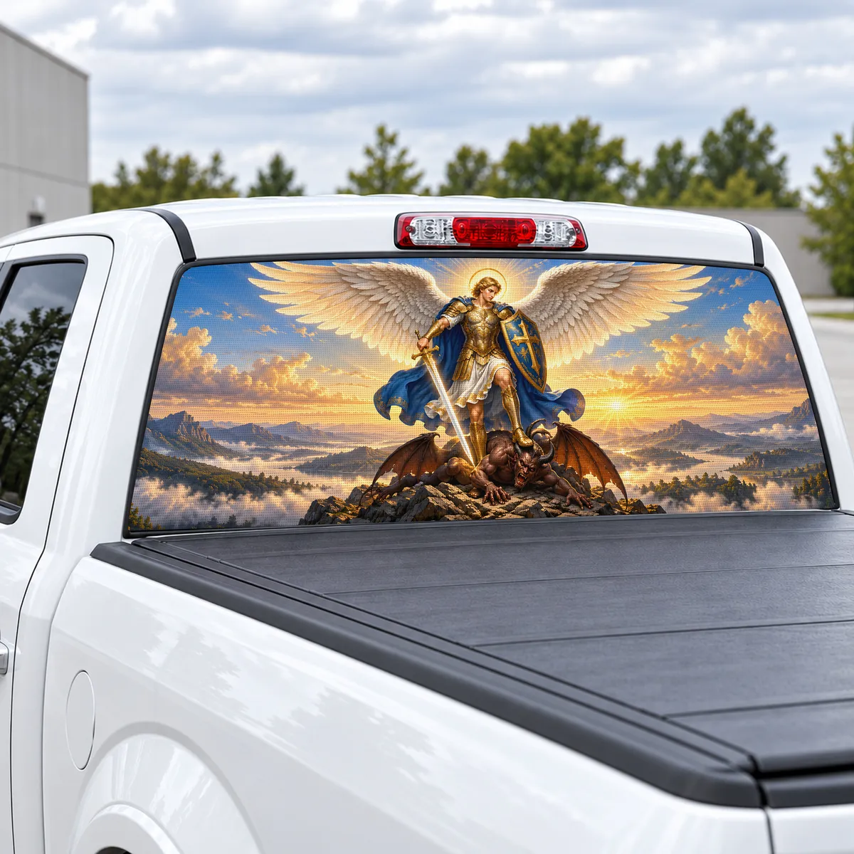 Saint Michael perforated rear window decal for Trucks, view 2 of 4
