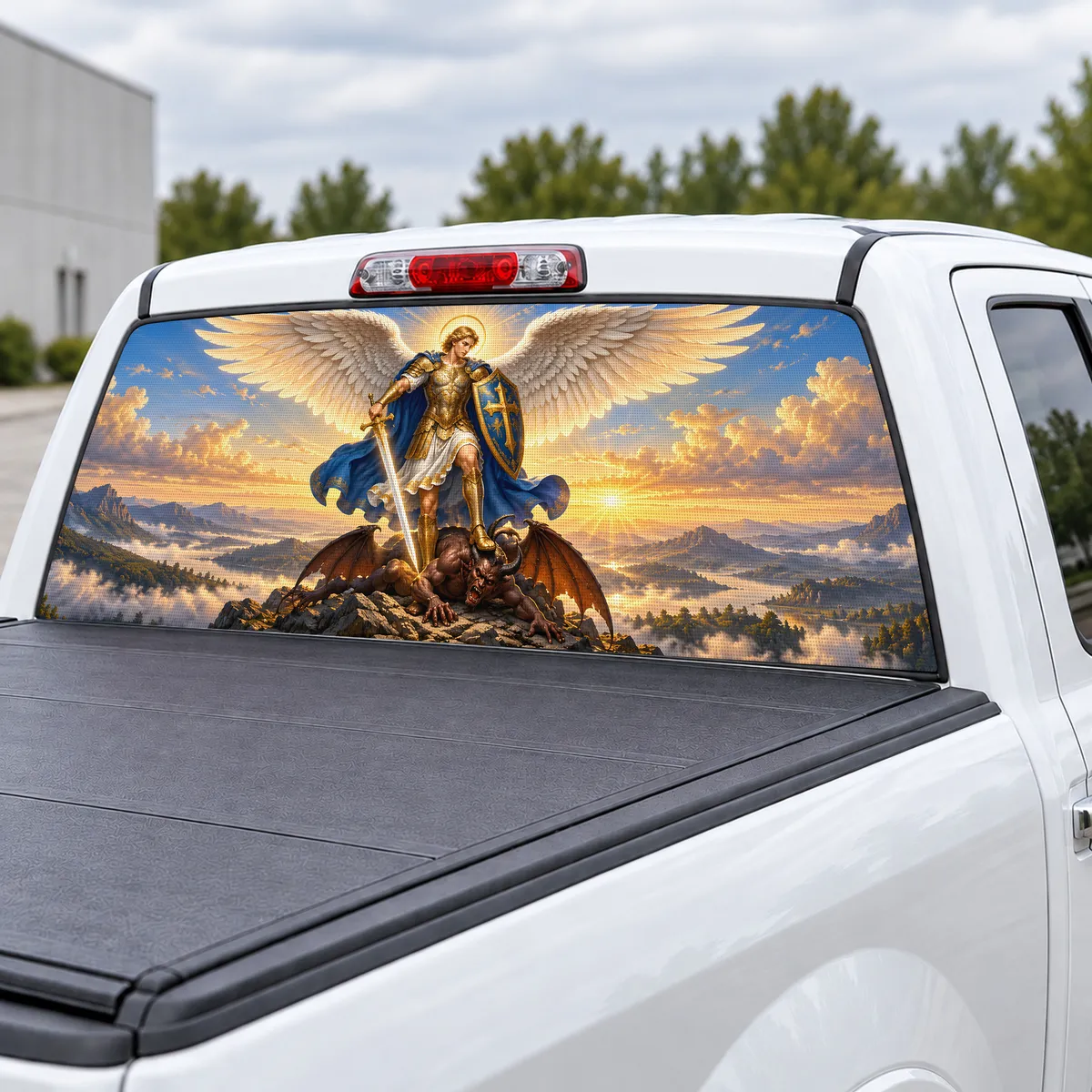 Saint Michael perforated rear window decal for Trucks, view 3 of 4