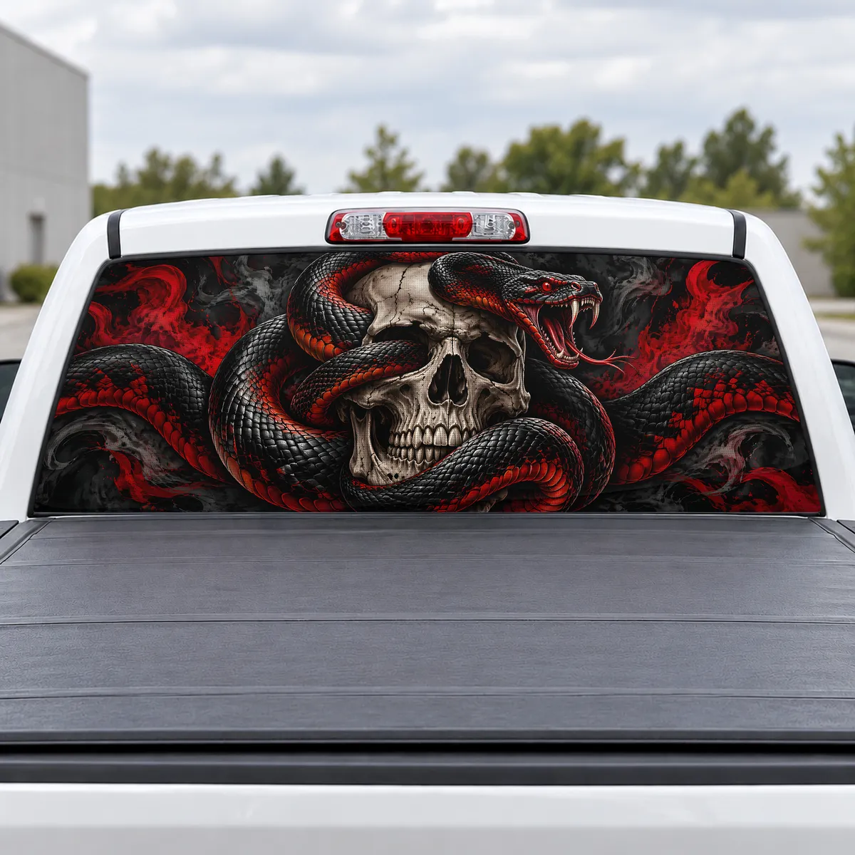 Snake and Skull perforated rear window decal for Trucks