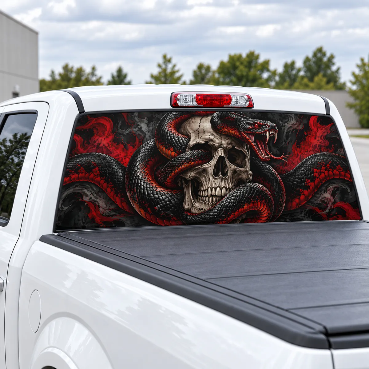 Snake and Skull perforated rear window decal for Trucks, view 2 of 4
