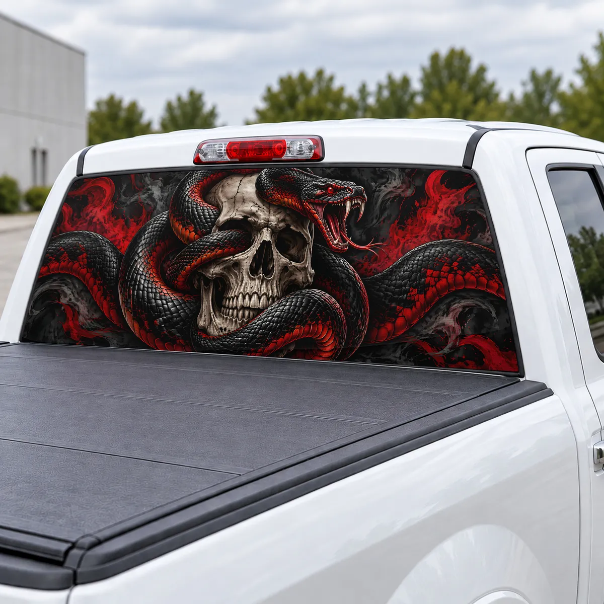 Snake and Skull perforated rear window decal for Trucks, view 3 of 4