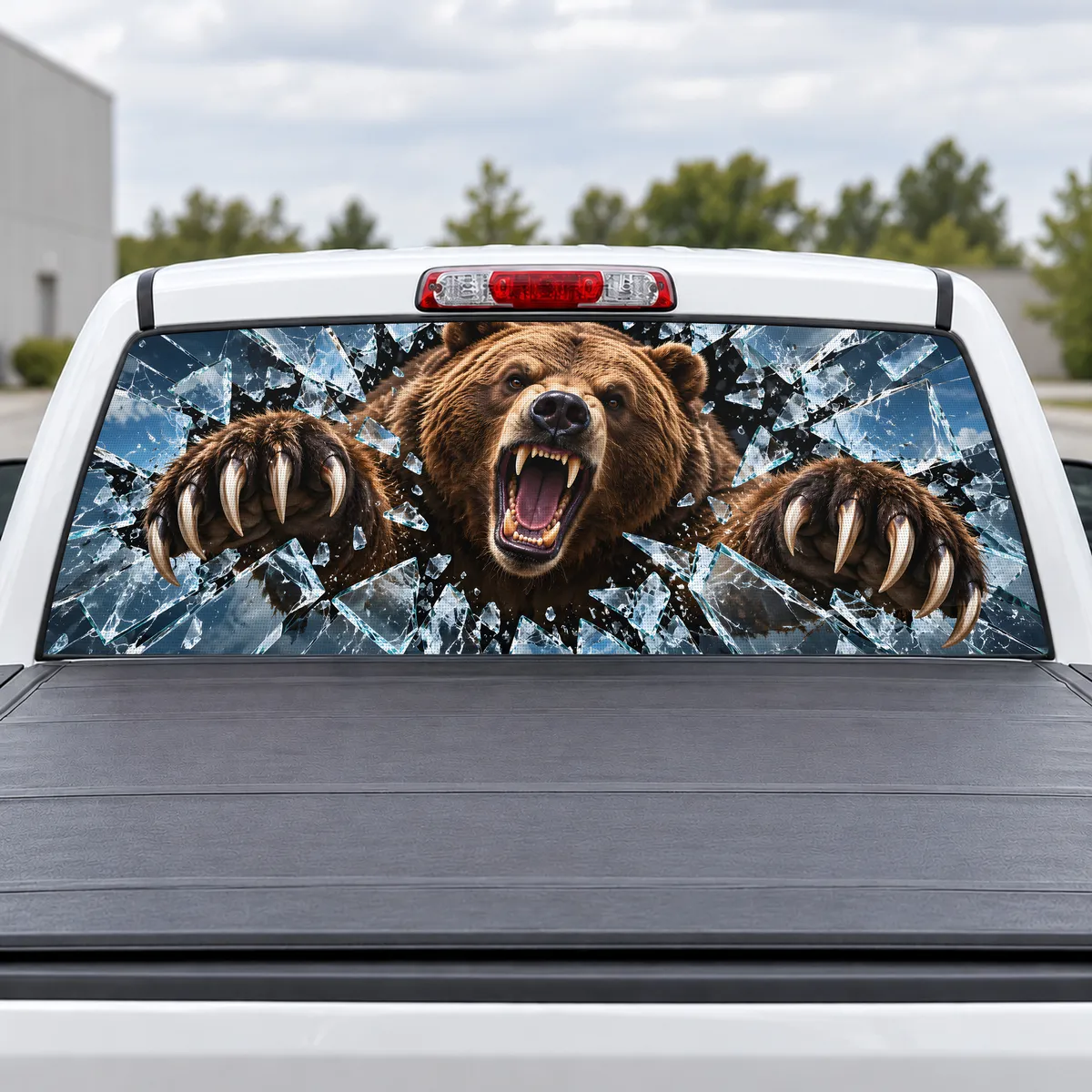 Bear Breakthrough perforated rear window decal for Trucks