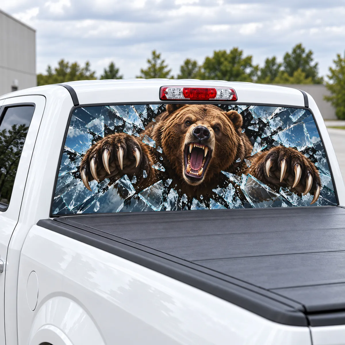 Bear Breakthrough perforated rear window decal for Trucks, view 2 of 4