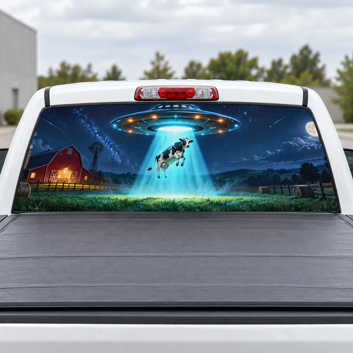 UFO Abduction perforated rear window decal for Trucks