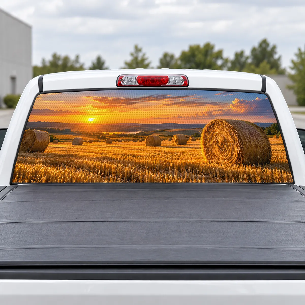 Hay Bales perforated rear window decal for Trucks