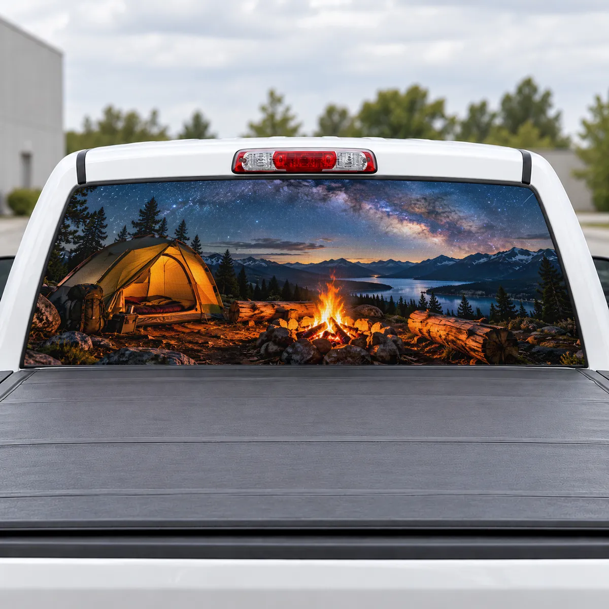 Overland Camp perforated rear window decal for Trucks