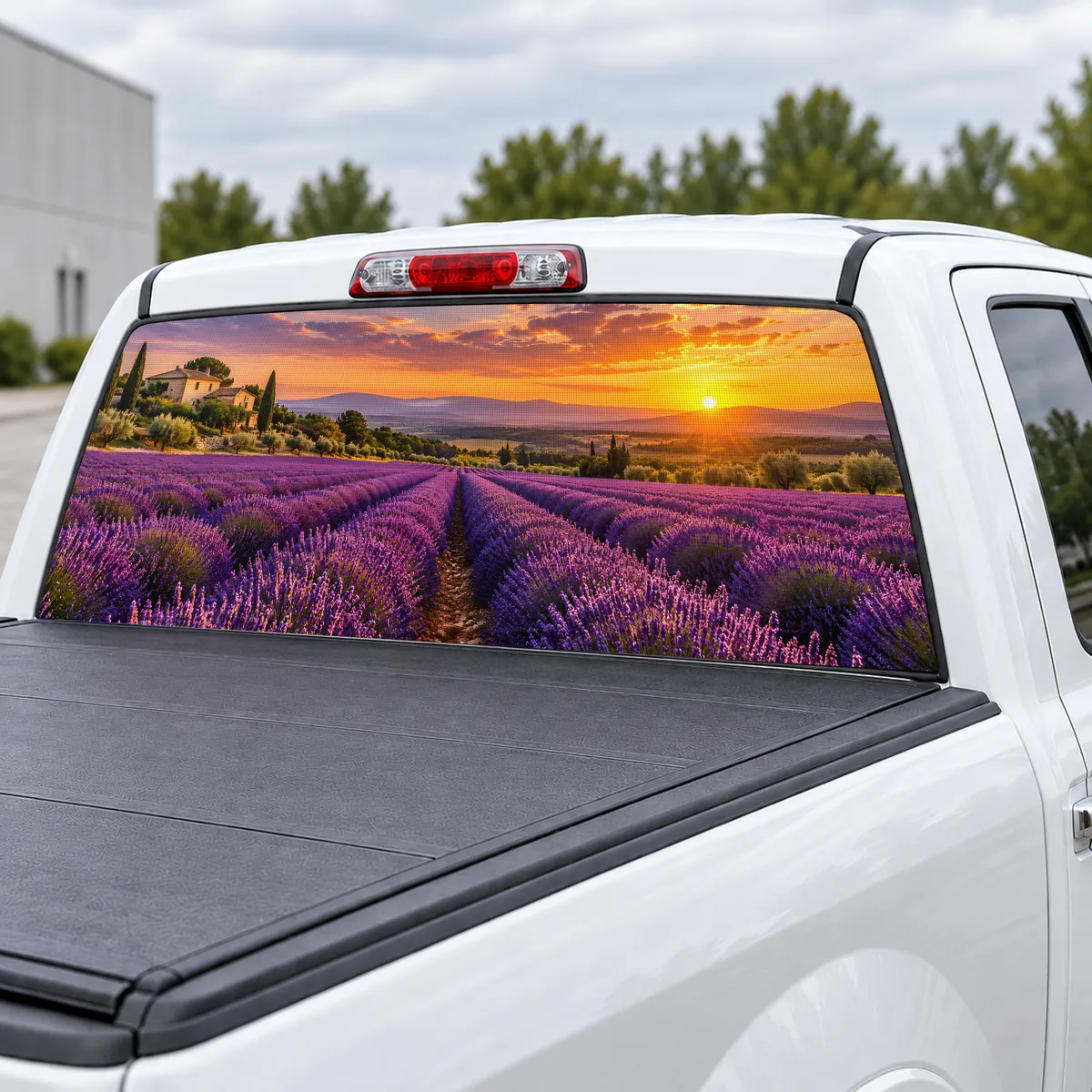 Lavender Fields perforated rear window decal for Trucks, view 3 of 4