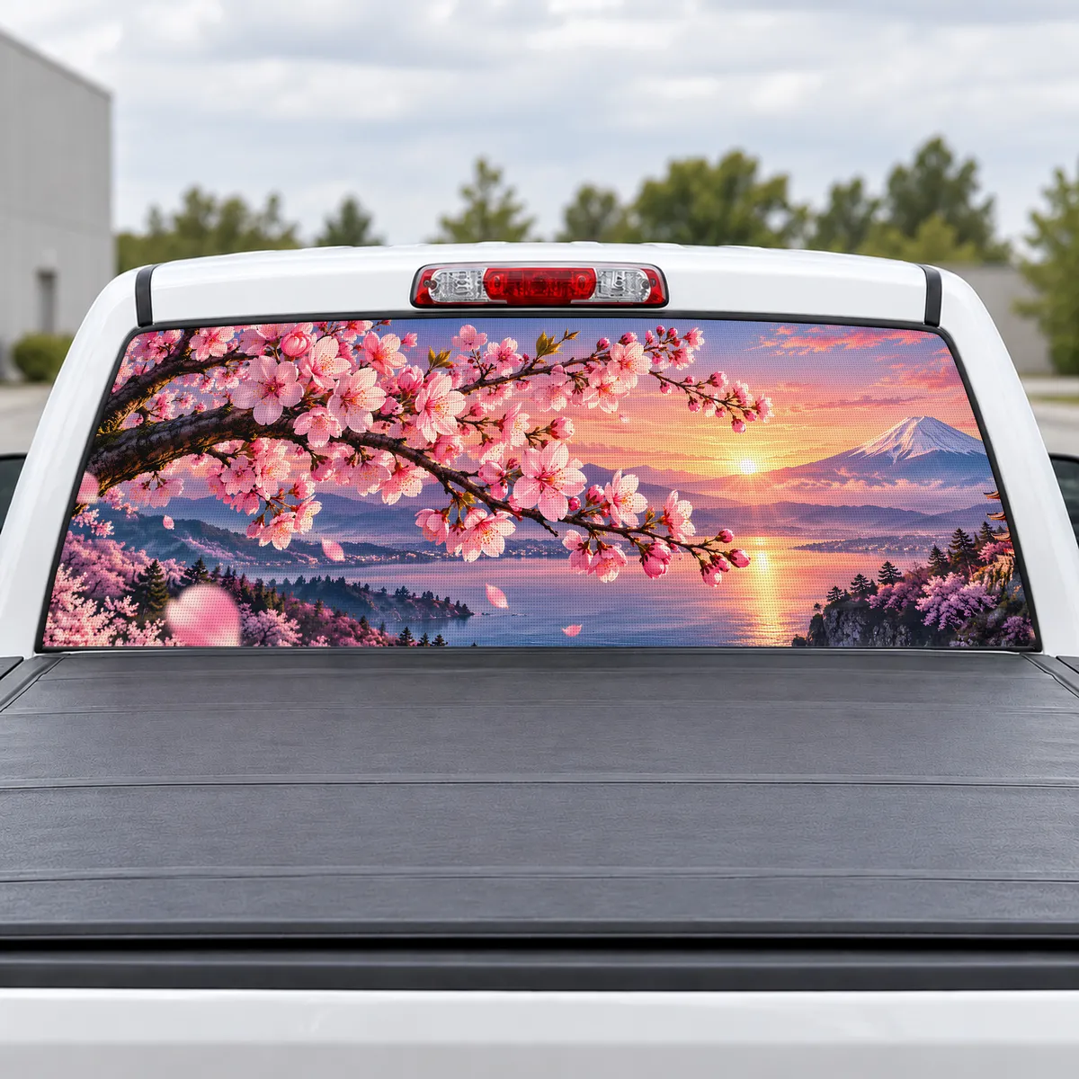 Cherry Blossom Branch perforated rear window decal for Trucks
