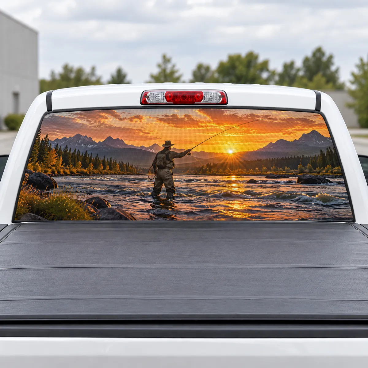Fly Fisher perforated rear window decal for Trucks