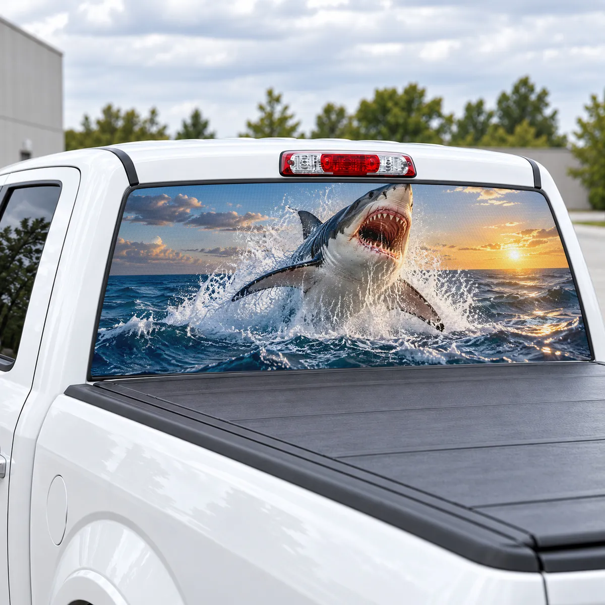 Shark Breach perforated rear window decal for Trucks, view 2 of 4