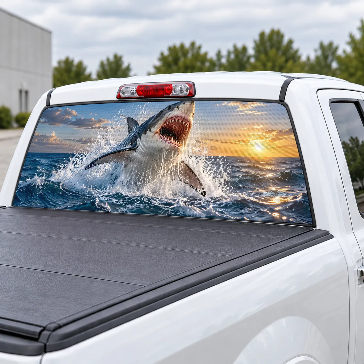 Shark Breach perforated rear window decal for Trucks, view 3 of 4