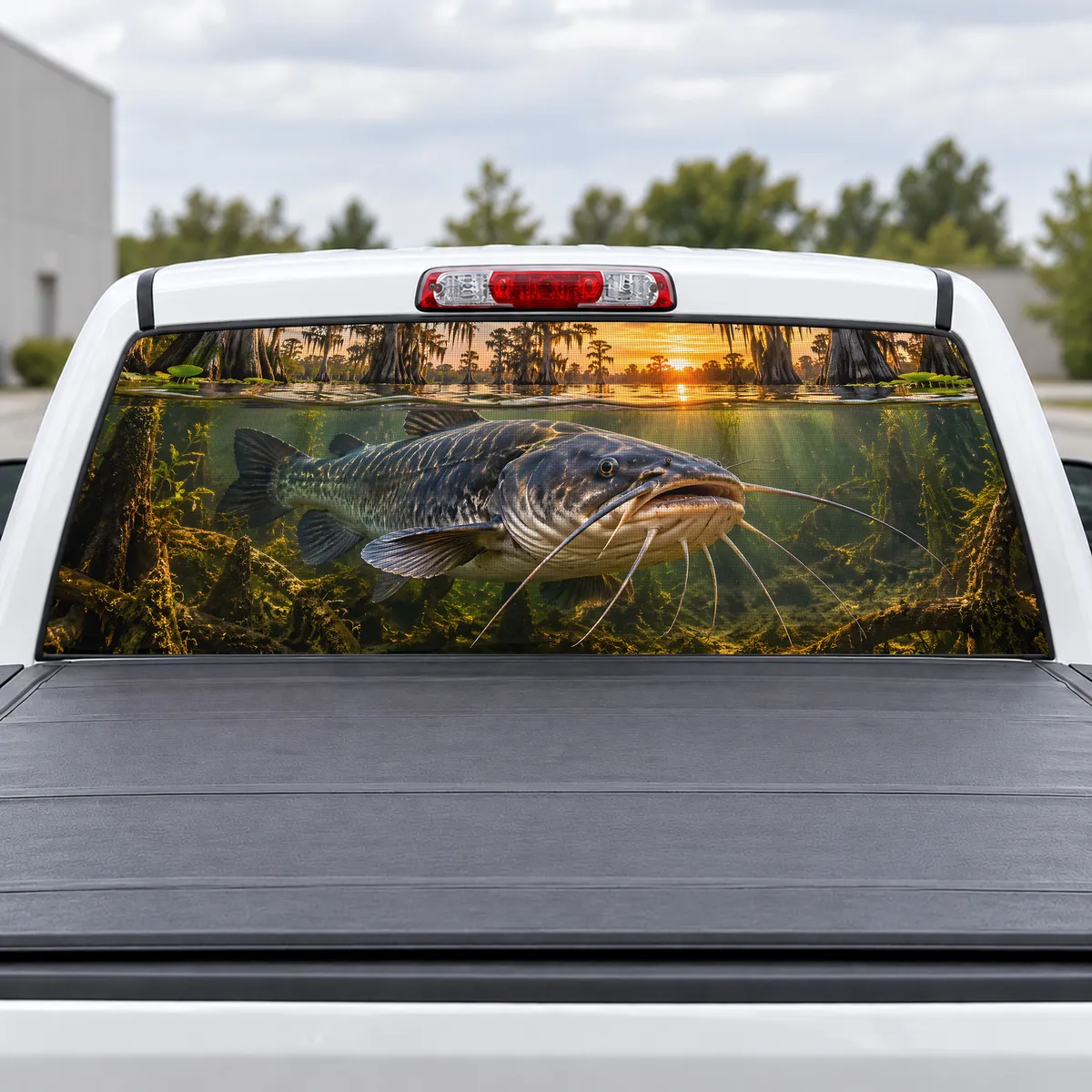 Catfish Bayou perforated rear window decal for Trucks
