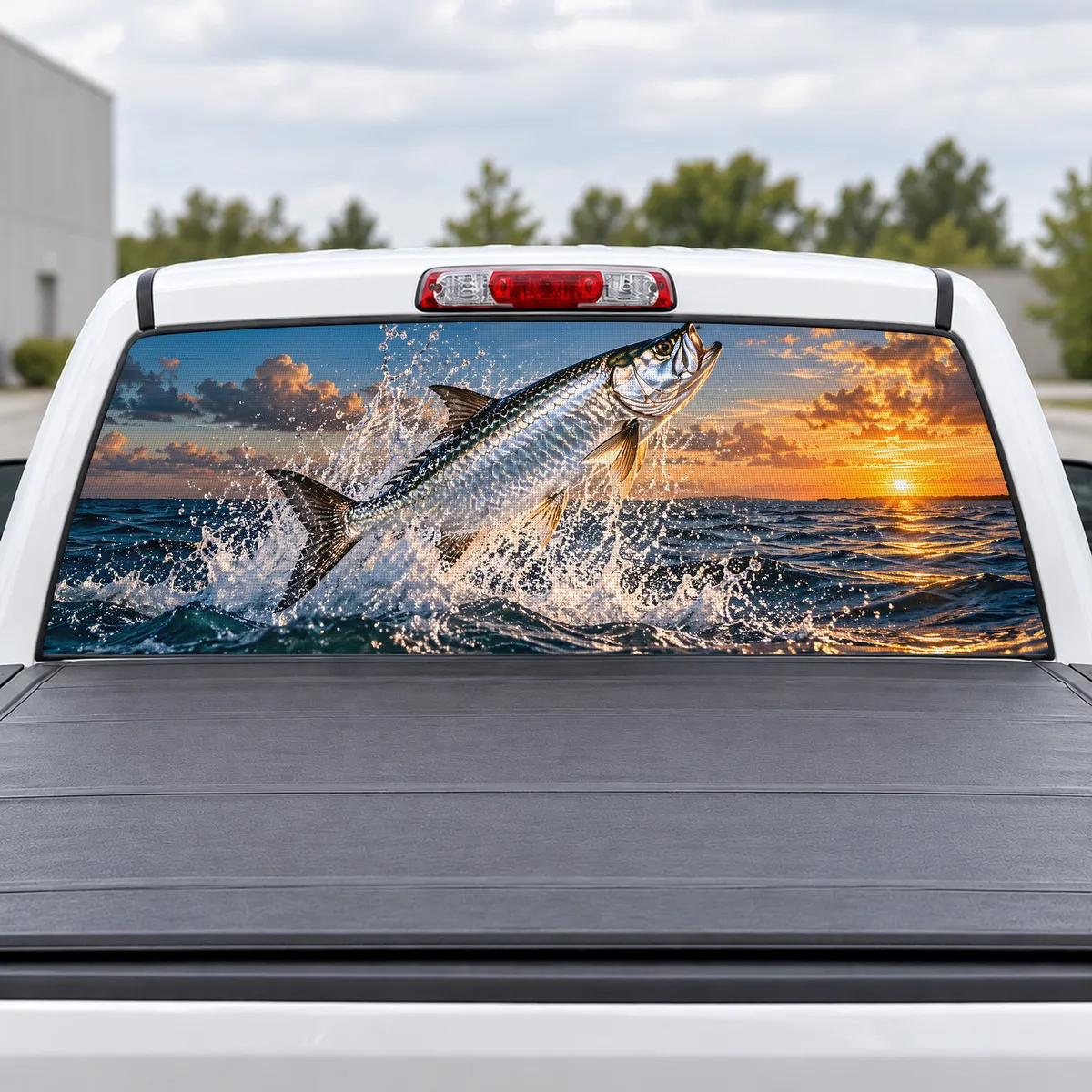 Tarpon Leap perforated rear window decal for Trucks
