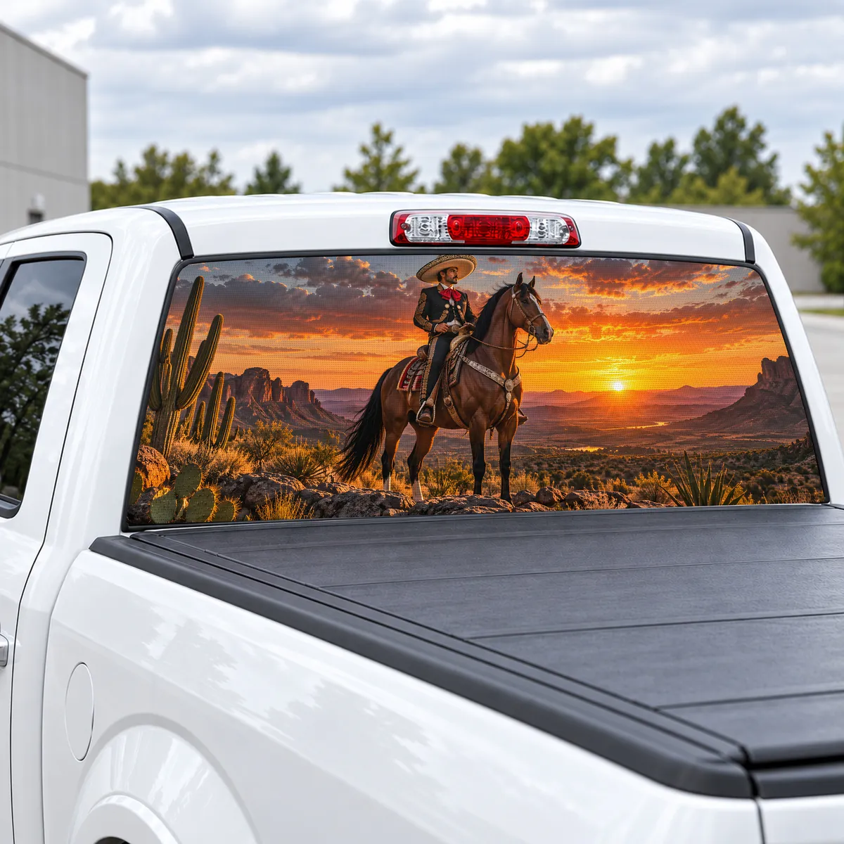 Charro Rider perforated rear window decal for Trucks, view 2 of 4