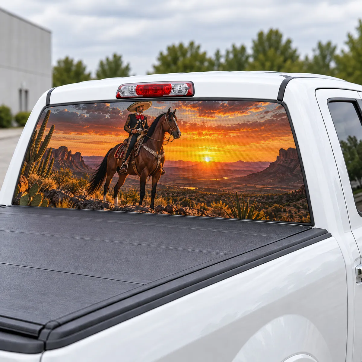 Charro Rider perforated rear window decal for Trucks, view 3 of 4