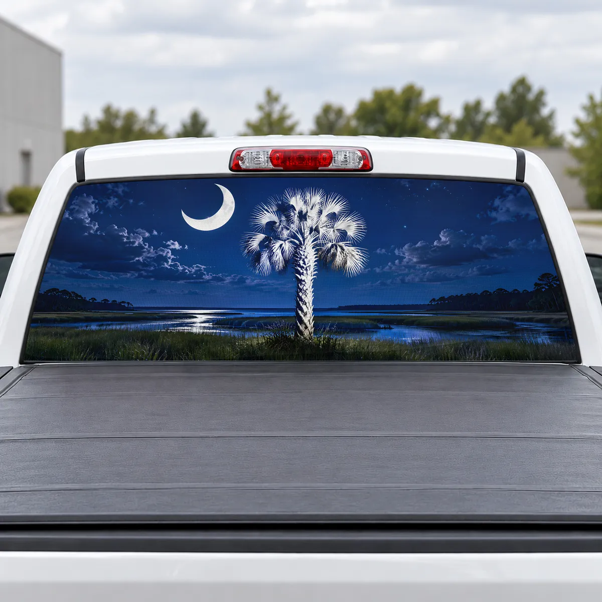 Palmetto Moon perforated rear window decal for Trucks