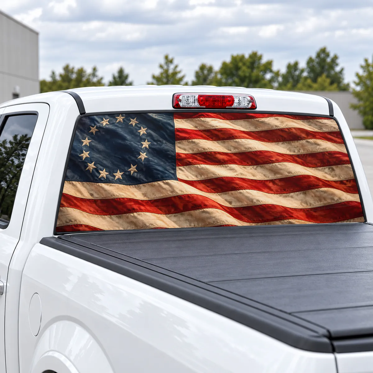 Betsy Ross Flag perforated rear window decal for Trucks, view 2 of 4