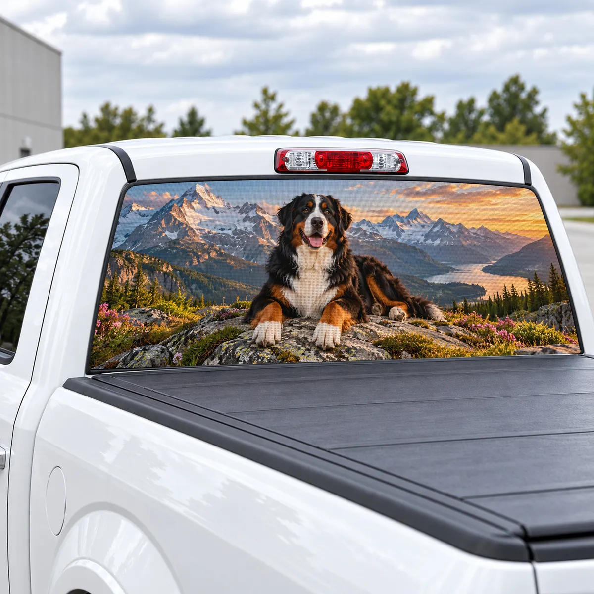 Bernese Mountain Dog perforated rear window decal for Trucks, view 2 of 4