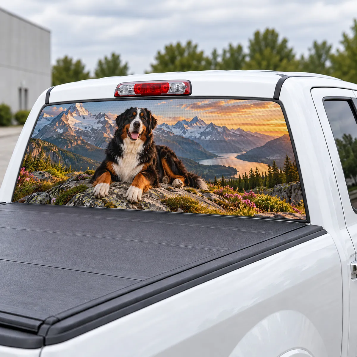 Bernese Mountain Dog perforated rear window decal for Trucks, view 3 of 4