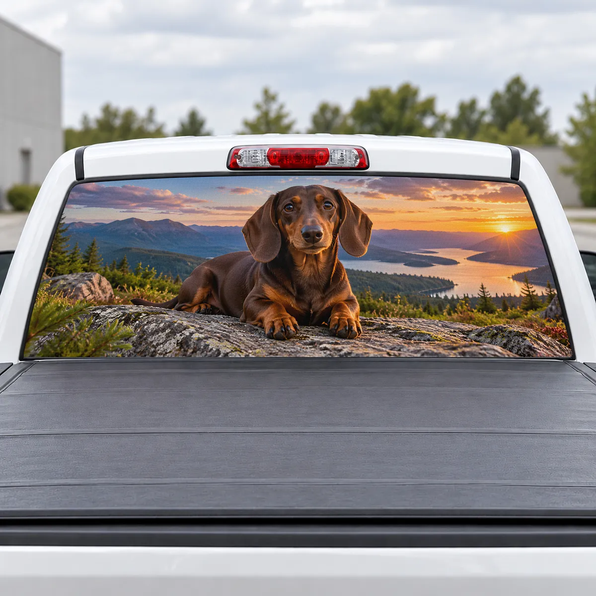 Dachshund perforated rear window decal for Trucks