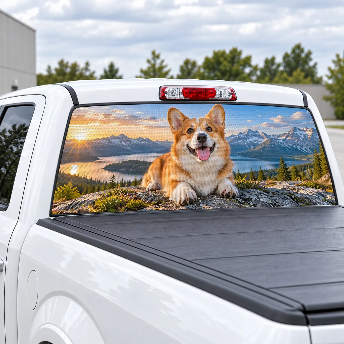 Corgi Smile perforated rear window decal for Trucks, view 2 of 4