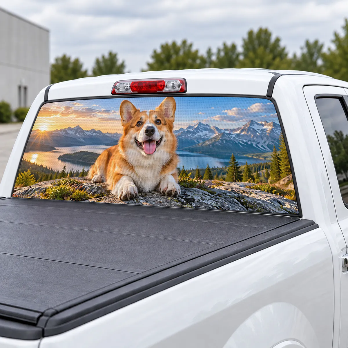 Corgi Smile perforated rear window decal for Trucks, view 3 of 4