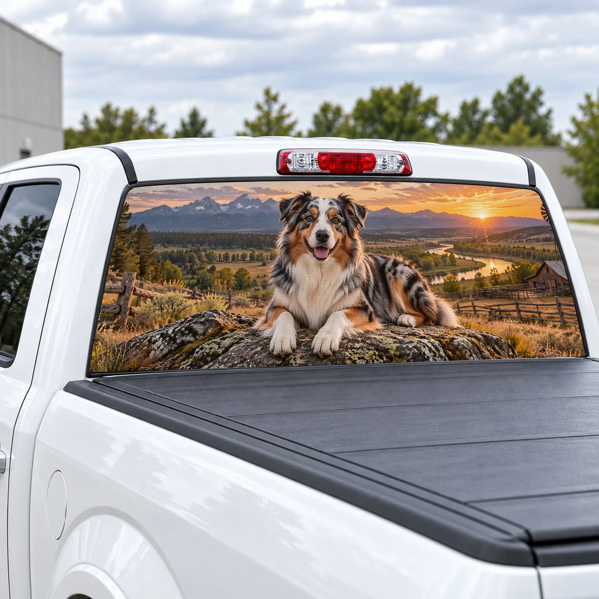 Australian Shepherd perforated rear window decal for Trucks, view 2 of 4
