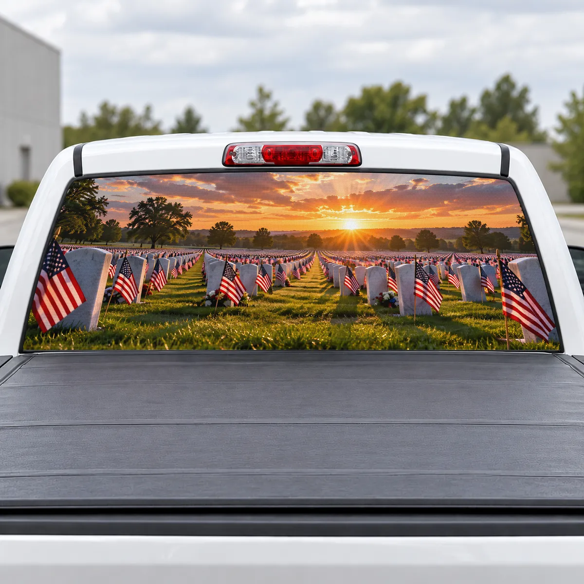 Memorial Day Field perforated rear window decal for Trucks