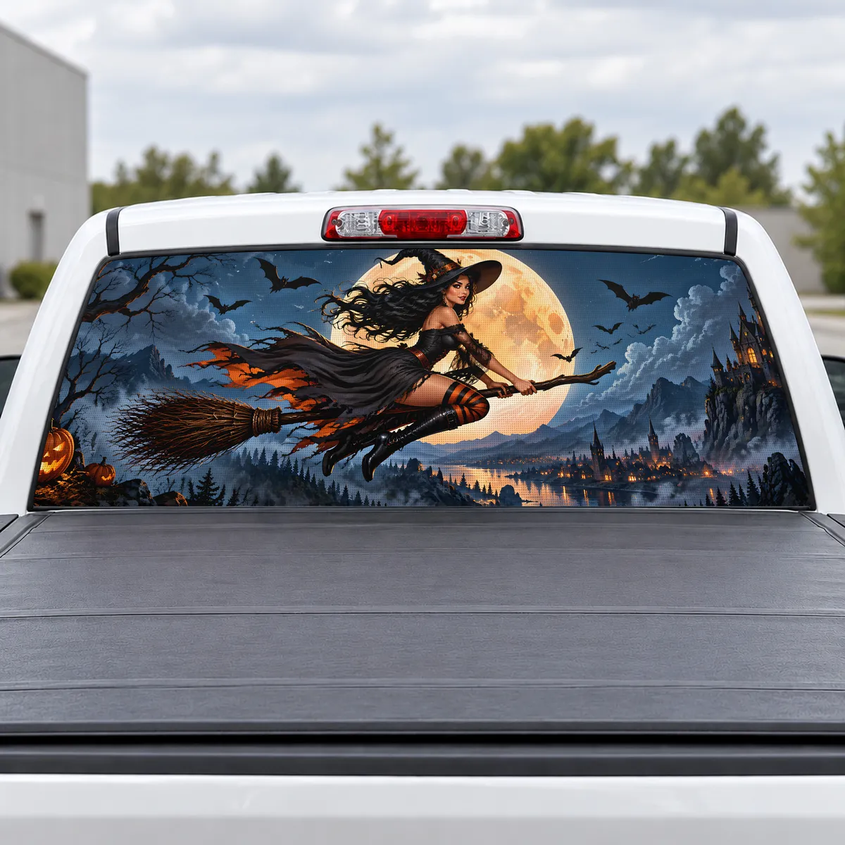 Witch Moon perforated rear window decal for Trucks