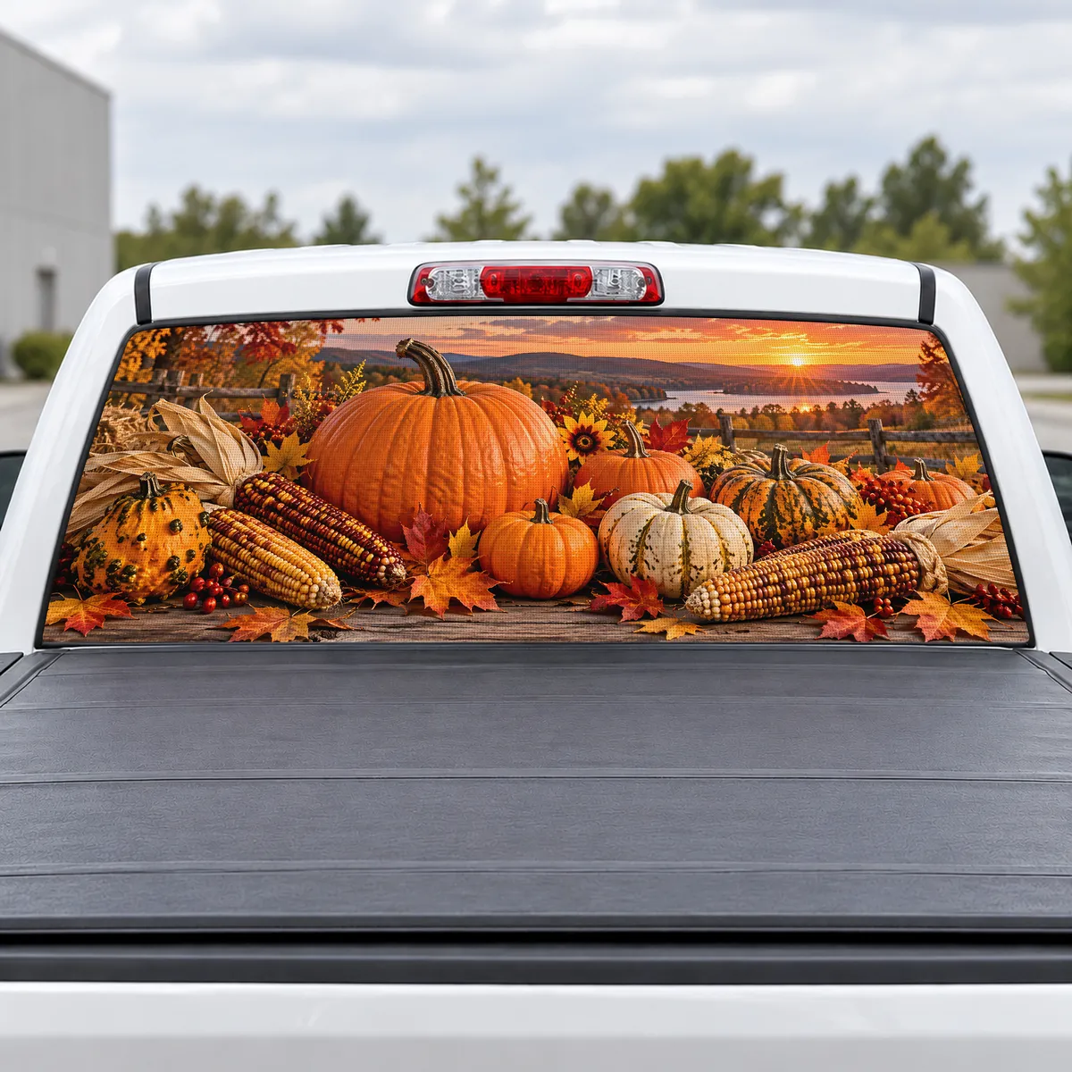 Thanksgiving Harvest perforated rear window decal for Trucks