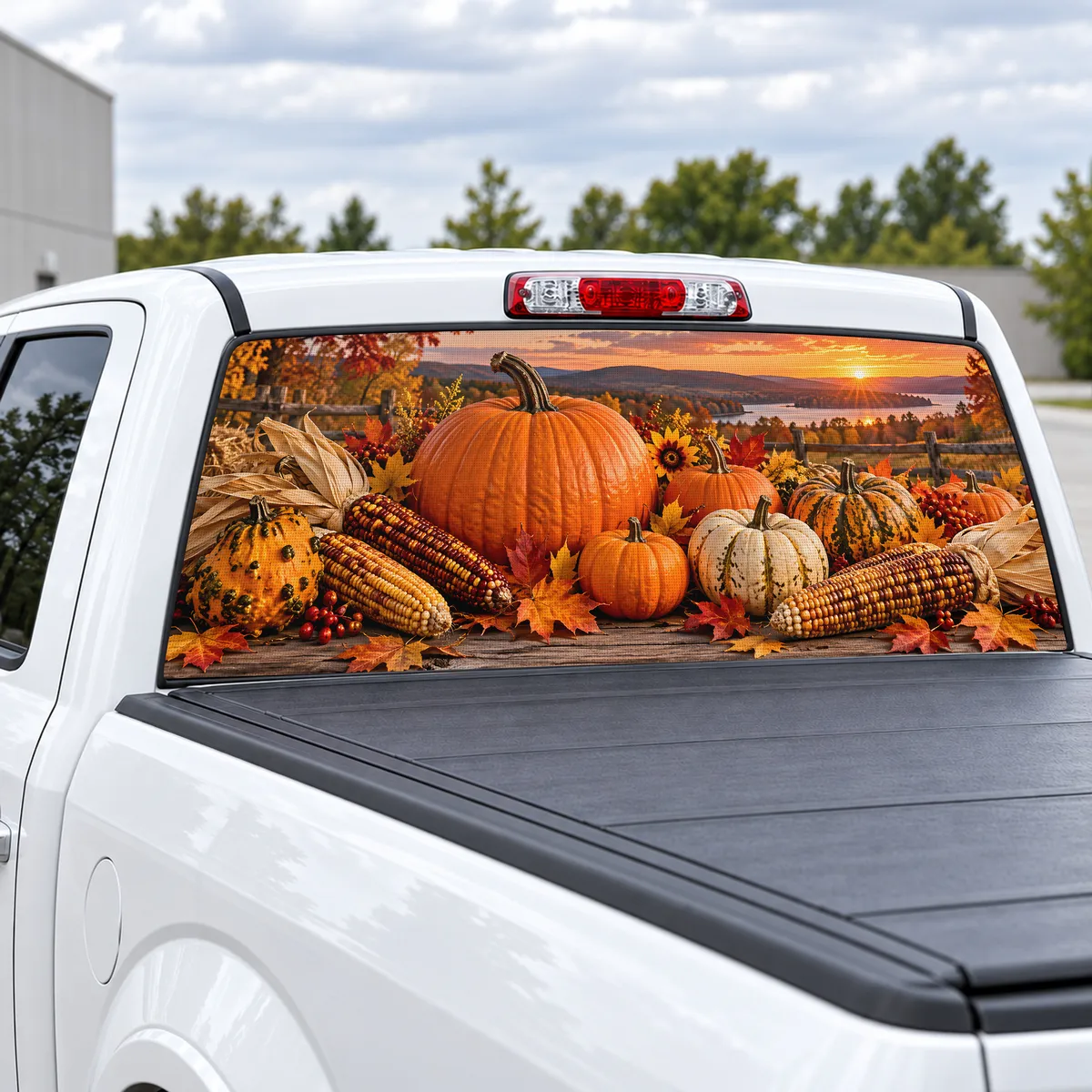 Thanksgiving Harvest perforated rear window decal for Trucks, view 2 of 4