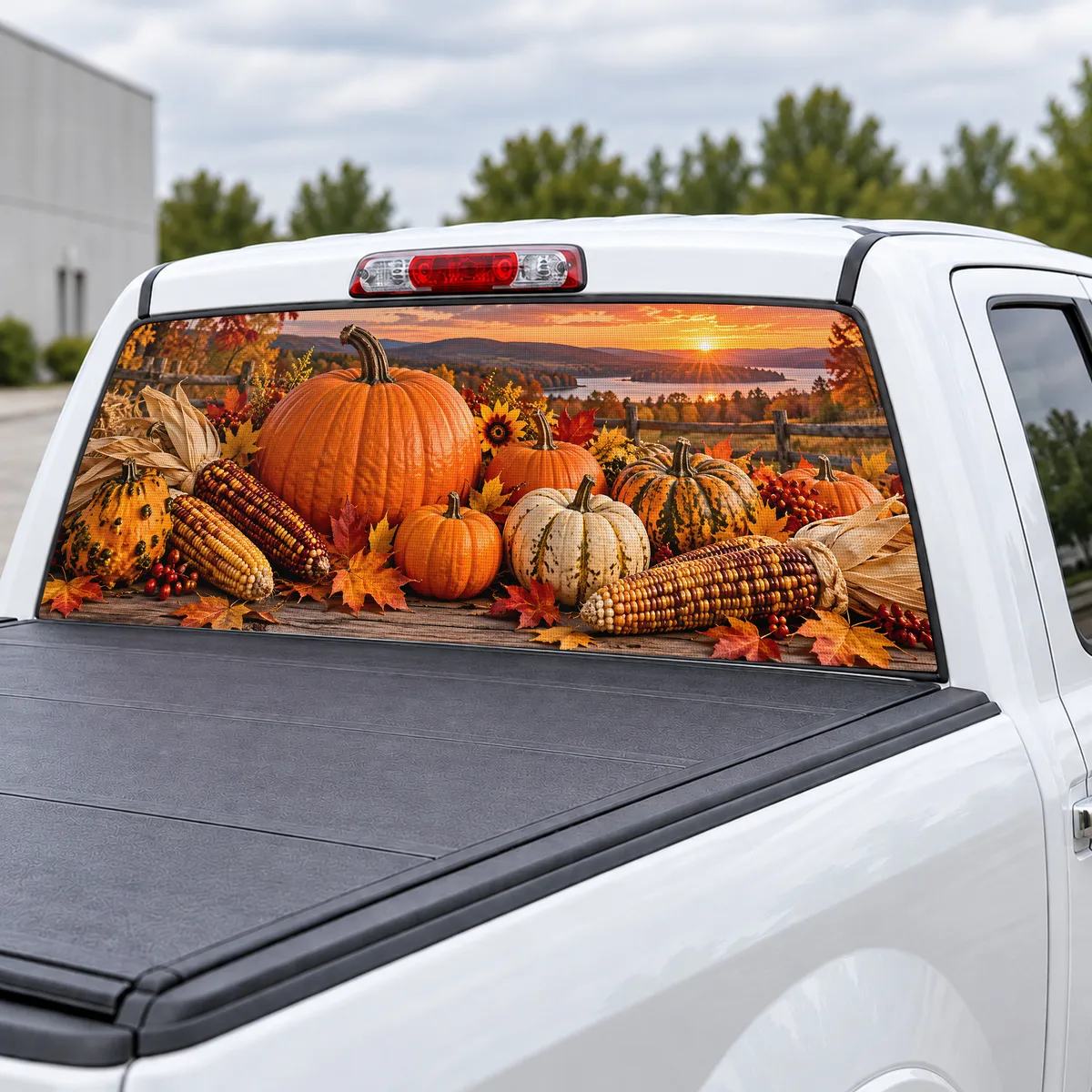 Thanksgiving Harvest perforated rear window decal for Trucks, view 3 of 4