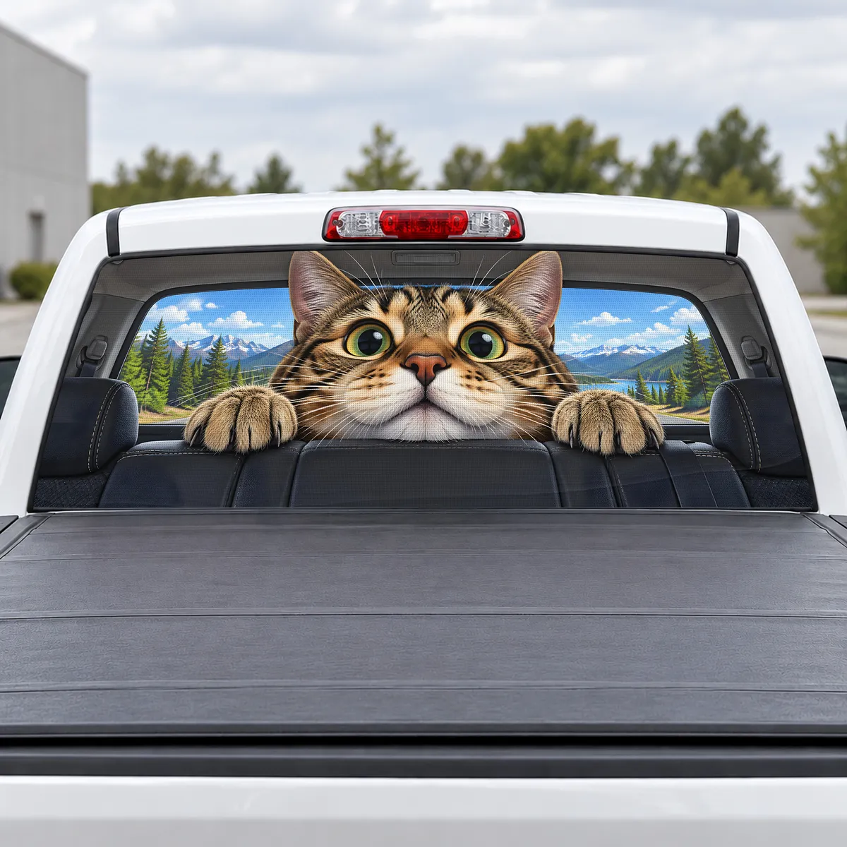 Cat Stare perforated rear window decal for Trucks