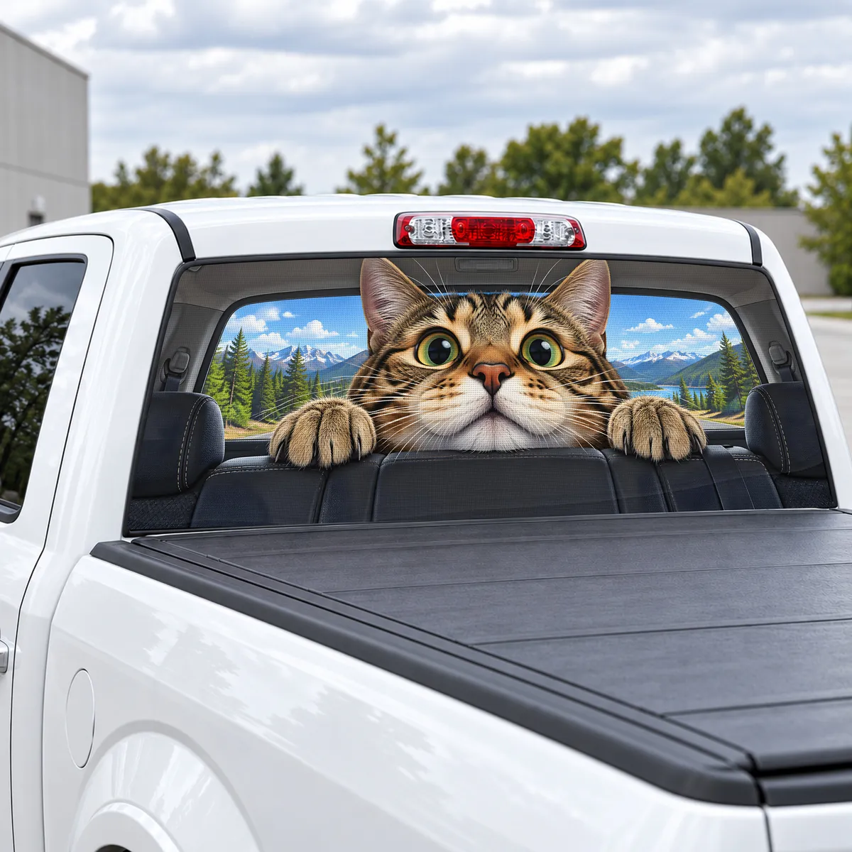 Cat Stare perforated rear window decal for Trucks, view 2 of 4