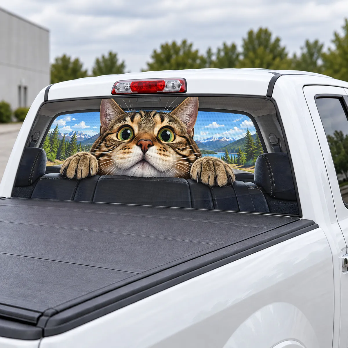 Cat Stare perforated rear window decal for Trucks, view 3 of 4
