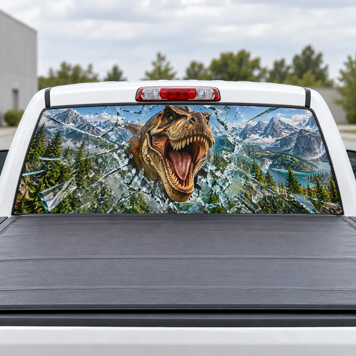 T-Rex Breakthrough perforated rear window decal for Trucks