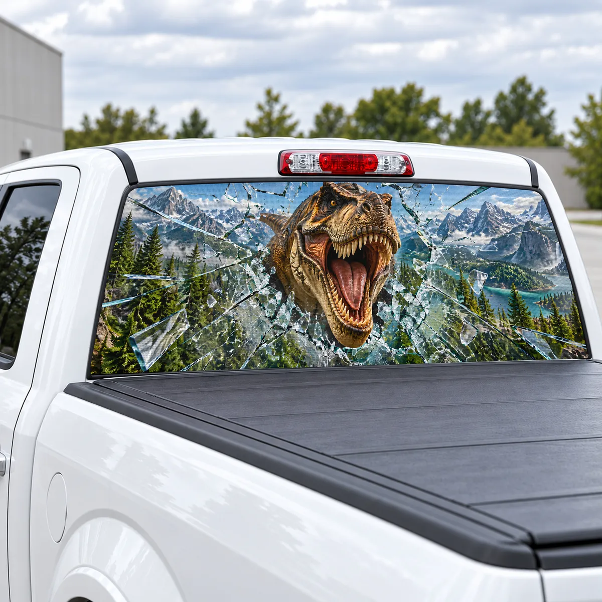 T-Rex Breakthrough perforated rear window decal for Trucks, view 2 of 4