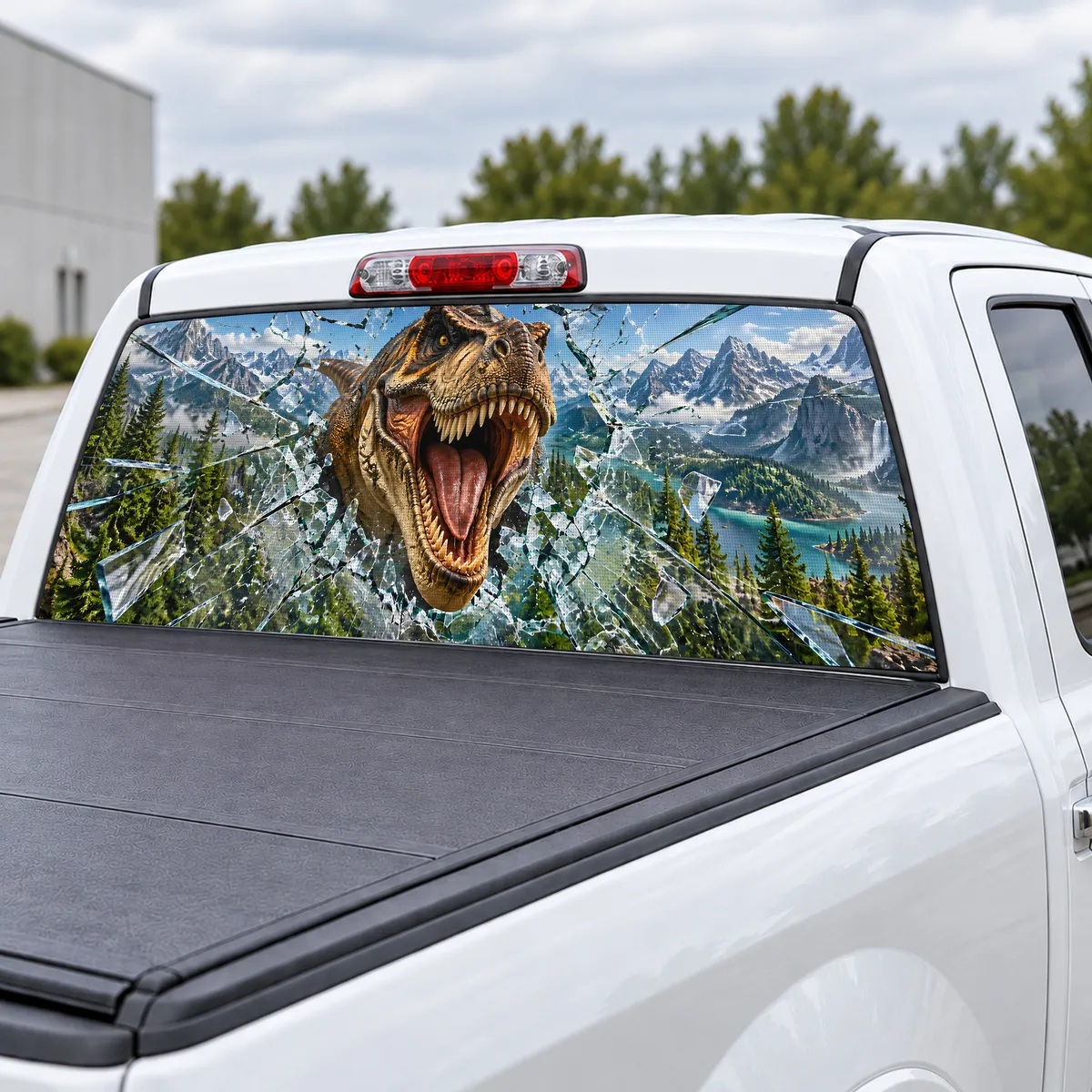 T-Rex Breakthrough perforated rear window decal for Trucks, view 3 of 4