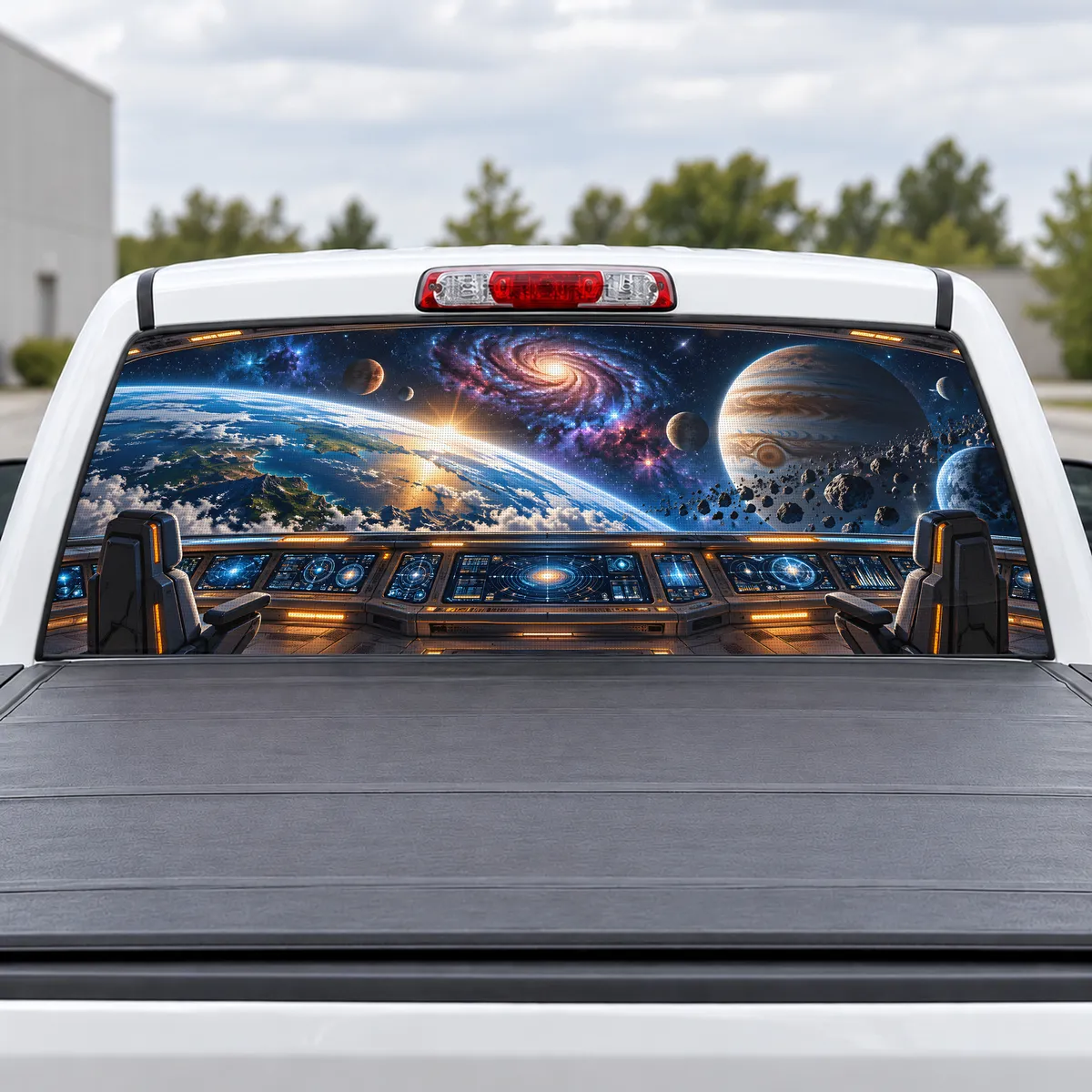 Space Window perforated rear window decal for Trucks